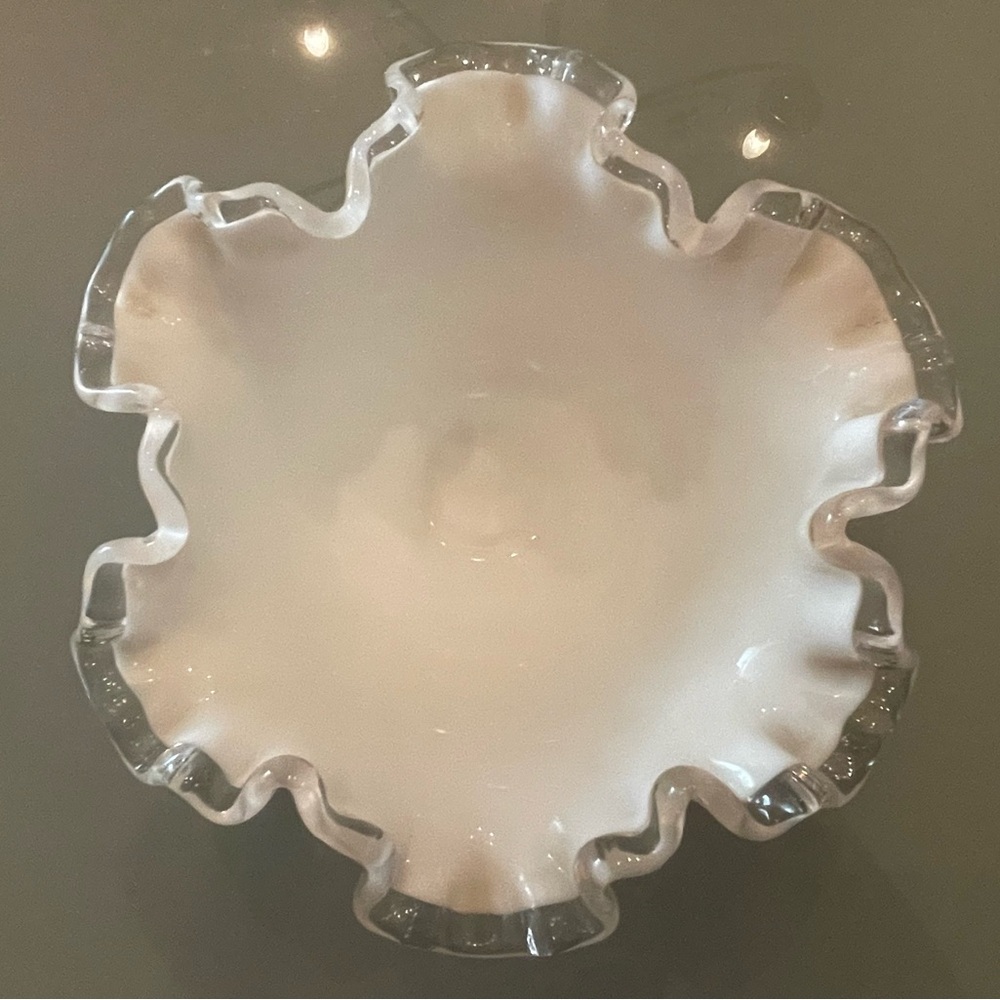 Fenton Elegant Ruffled White Milk Glass Bowl